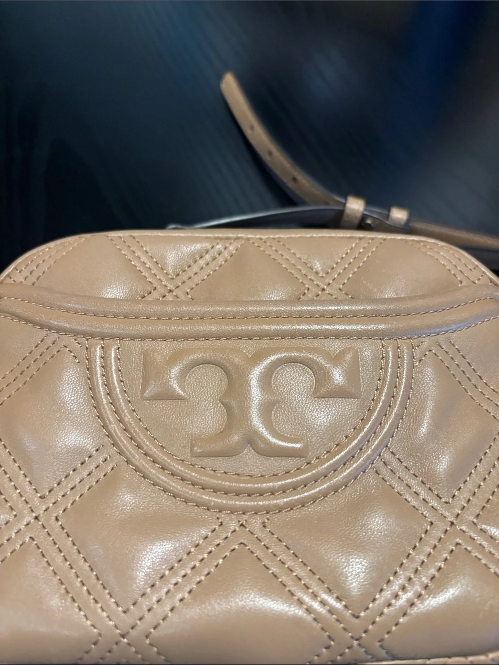 Tory Burch Tan Quilted Leather Crossbody Bag with Chain Strap